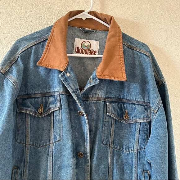 VTG WoodLake Men’s Chore Trucker Jacket XL Leather Denim Rodeo Cowboy Barn Work - Picture 3 of 16